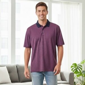 01 ALGO Performance Polo Shirt Men's Red Navy Stripe Quick Dry - Size XXL